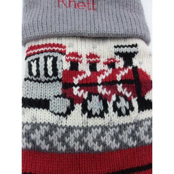 Pottery Barn Kids Rhett Natural Fair Isle Train Wool Christmas Xmas Stocking - Picture 3 of 11